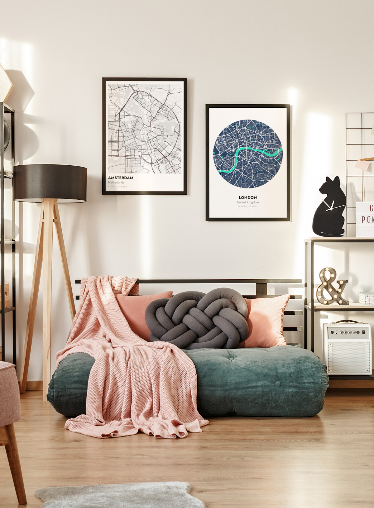 Living room with 2 Topo.ink map posters